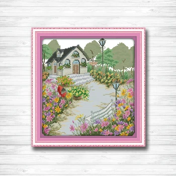 

Flowers shed cabin scenery painting dmc 14CT 11CT counted cross stitch Needlework Set Embroidery kits chinese cross stitch