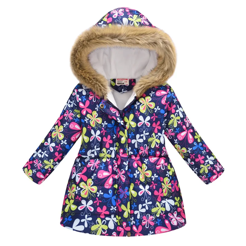 Зимние теплые куртки-пуховики для девочек; детская модная плотная верхняя одежда с принтом; одежда для детей; милая осенняя куртка для маленьких девочек; пальто с капюшоном - Цвет: as the picture