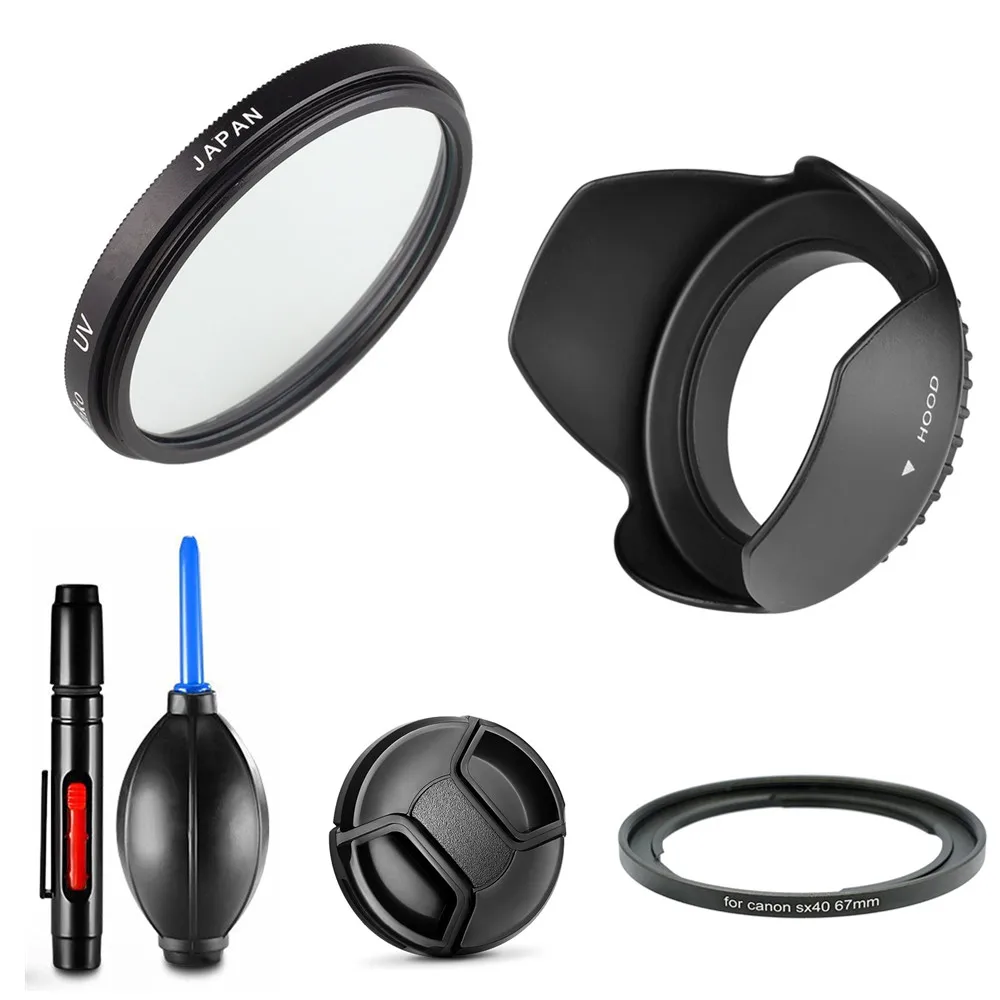 

67mm UV Filter & Lens hood Cap Cleaning pen Air Blower Adapter ring for Canon Powershot SX50 HS SX40 HS SX30 IS SX20 SX10 Camera