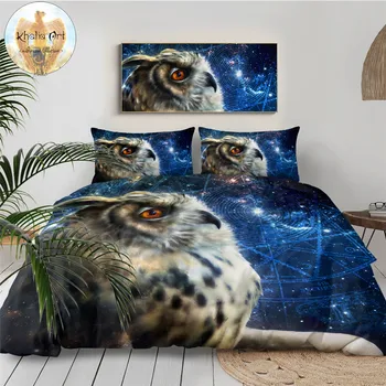 

Time Traveler Owl by KhaliaArt Bedding Set 3D Printed Duvet Cover Set Queen Look Up Galaxy Bed Cover 3-Piece Ponder Bedclothes