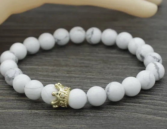 Коготь собаки медь hfb3 Белый Howlite оникс эластичная нить регулируется семь бисера