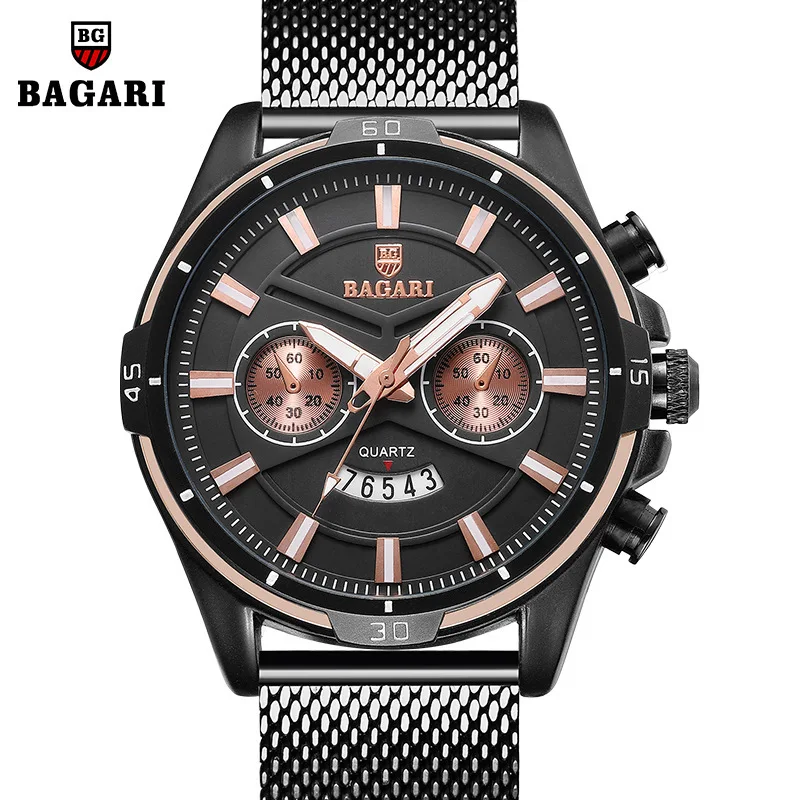 

Bagari ParknShop to Japan Movement Quartz Watch Men Sports Watch Waterproof Hot Selling Mesh Belt Watch