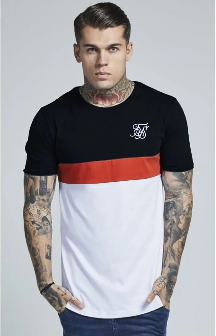 

Men Fashion Summer ss Sik Silk Kanye West Sik Silk Men Casual Hip Hop Irregular Curved Hem Short Sleeved Splicing T Shirt