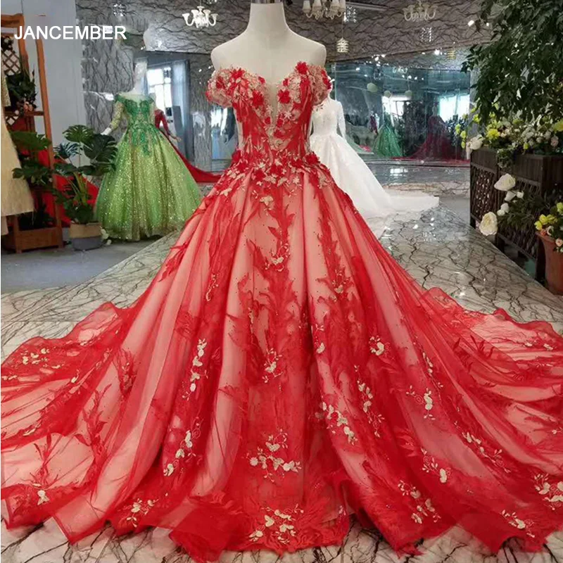 LSS138 bridal wedding party dresses red off the shoulder sweetheart evening long with train celebration | Свадьбы и торжества