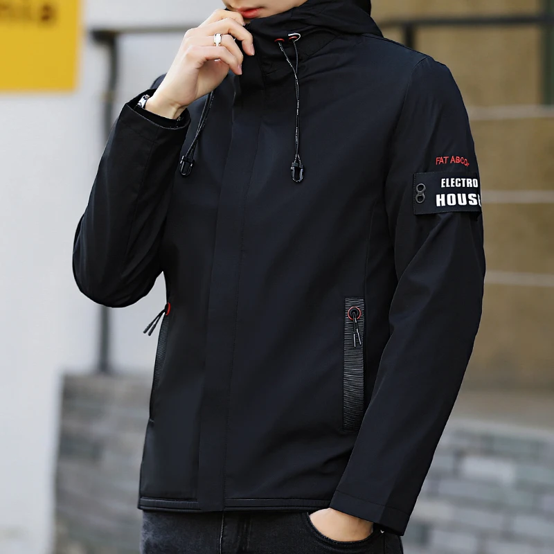 Мужская куртка, Новое поступление, повседневные однотонные куртки с капюшоном, Мужская модная верхняя одежда на молнии, приталенная Весенняя осенняя одежда, высокое качество