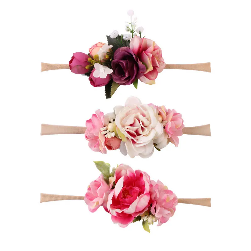 

3pcs/set Toddler Newborn Baby Girls Flower Turban Wedding Headband Floral Photography Props