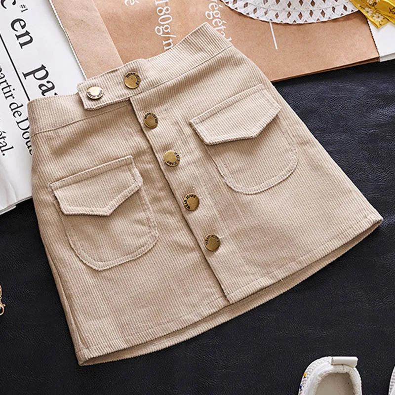 Baby Casual Girls Skirts Autumn Winter Baby Little Girl skirt Clothes Children Buttons Clothes Kids Corduroy skirt for 3-7 Years