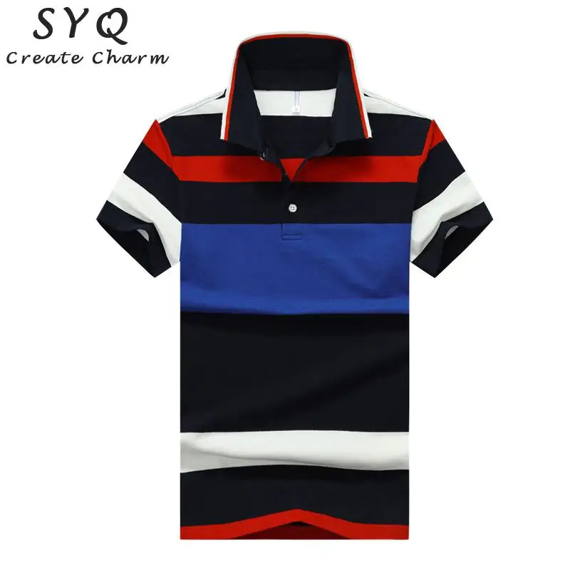 Роскошный бренд SYQ Polo рубашка для мужчин высокого качества полосатый свитер Модные мужские Поло рубашка Para Hombre Размер M-4XL