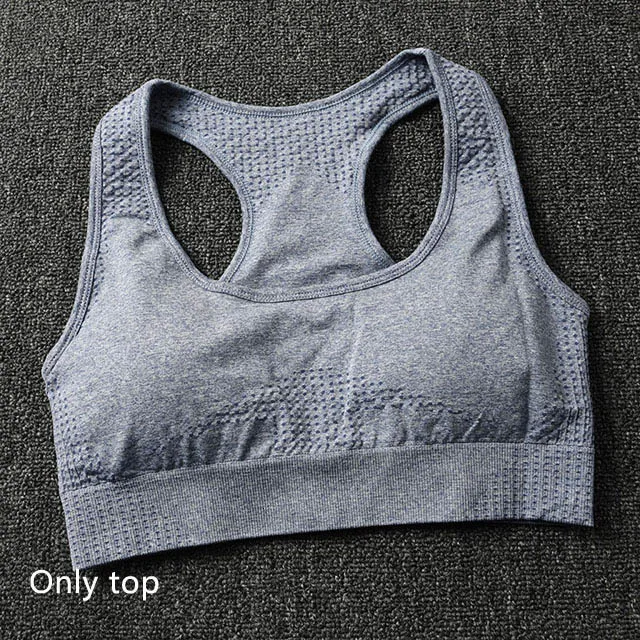 Blue gray top Бесшовные Йога Комплект Для женщин Фитнес Костюмы спортивная женская тренажерный зал Леггинсы пуш-ап спортивный бюстгальтер+ Штаны с высокой посадкой, комплект из 2 предметов, спортивные костюмы - Цвет: Blue gray top