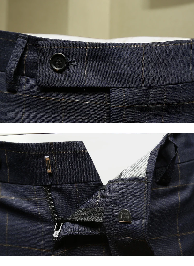 mens dress pants deep blue plaid slim fit retro suit pants formal pant for business man casual autumn wedding groom trouser