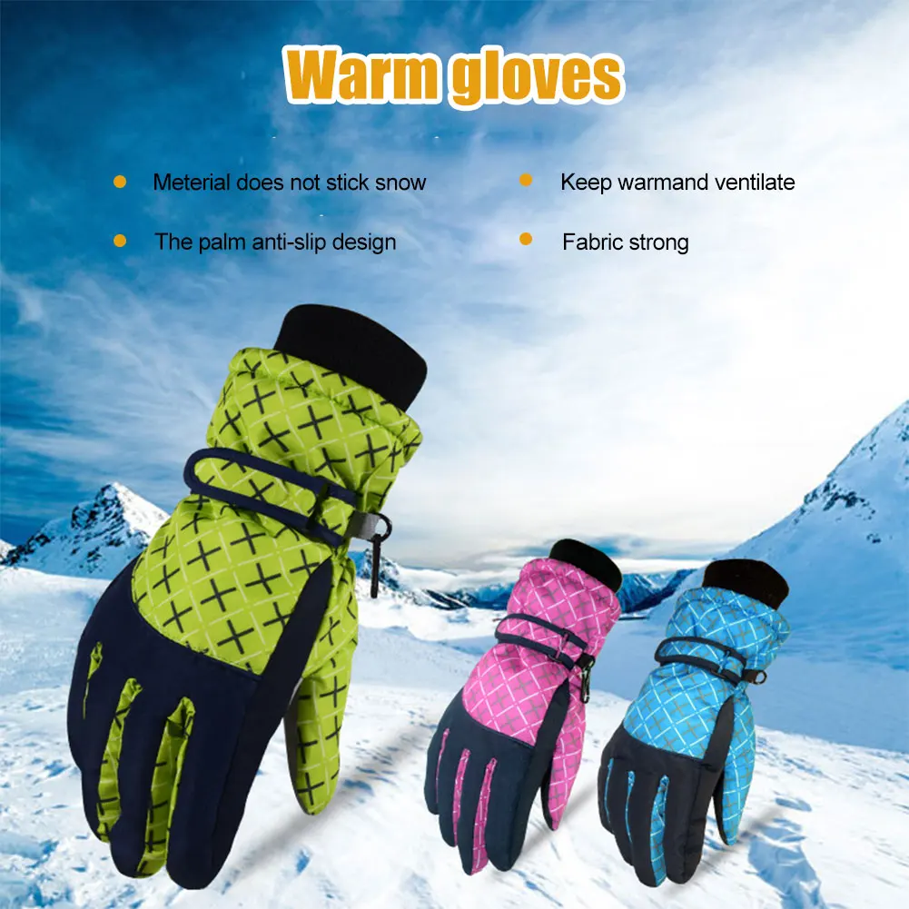 

Winter Gloves Solid Color Warm Waterproof Windproof Gloves Hook and Loop Closure for Cycling Skiing