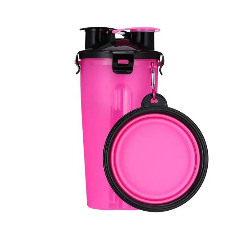 2 in 1 Pet Water Bottle Food Container With Folding Silicone Pet Bowl Outdoor Travel Dog Cat Feeder Cup - Цвет: Цвет: желтый