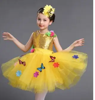 girls yellow Детские комплекты танцевальной одежды с цветочным принтом для девочек и мальчиков; платье принцессы с юбкой-пачкой для девочек и мальчиков; нарядный костюм джентльмена; Новинка - Цвет: girls yellow