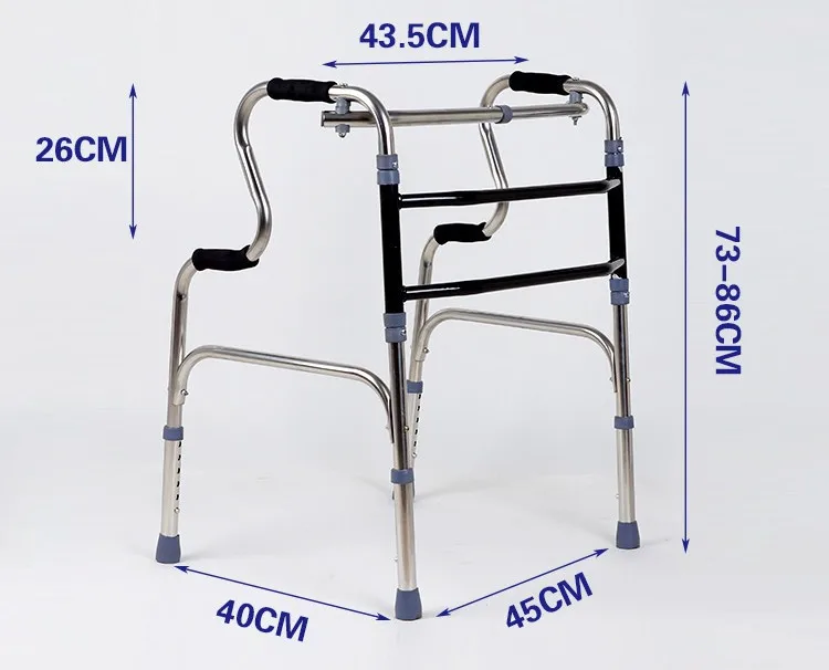 

Stainless Steel Double-Bend Walking Aid Foldable Walking AIDS Height Adjustable Four Corners Toddler Walker Crutches
