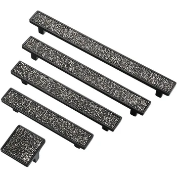 

1Pcs Zinc Alloy High Quality Black Sequin Door Handle Furniture Handles Cabinet Knobs Concise Black Wardrobe Kitchen Drawer