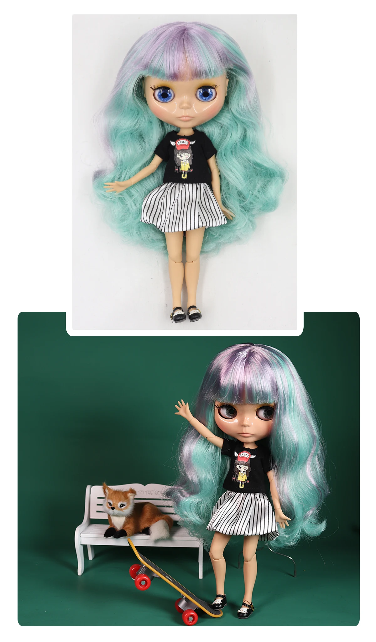 Neo Blythe Doll with Multi-Color Hair, Tan Skin, Shiny Cute Face & Custom Jointed Body 1