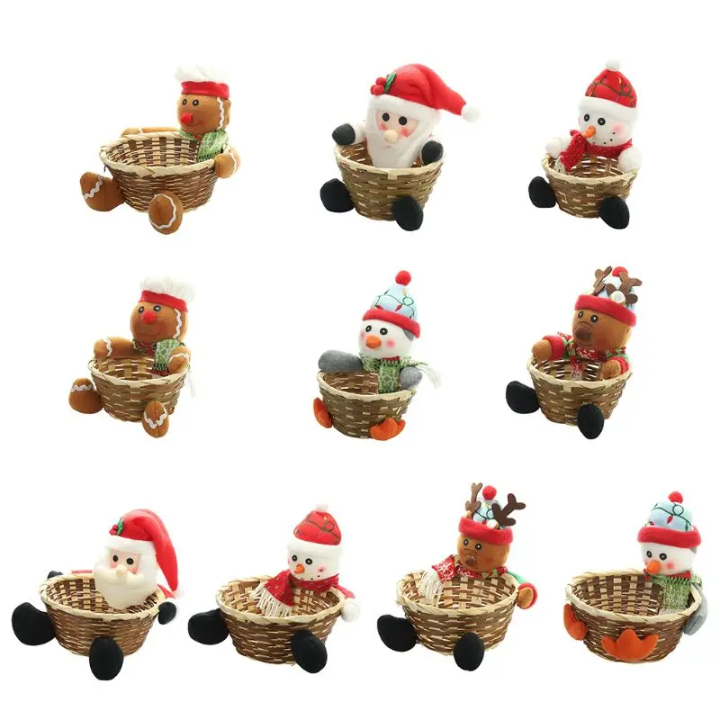 Christmas Candy Storage Holder Box Xmas Decoration Table Ornament Santa Claus Snowman Elk Rattan Basket Fruit Dessert Bowl Gift