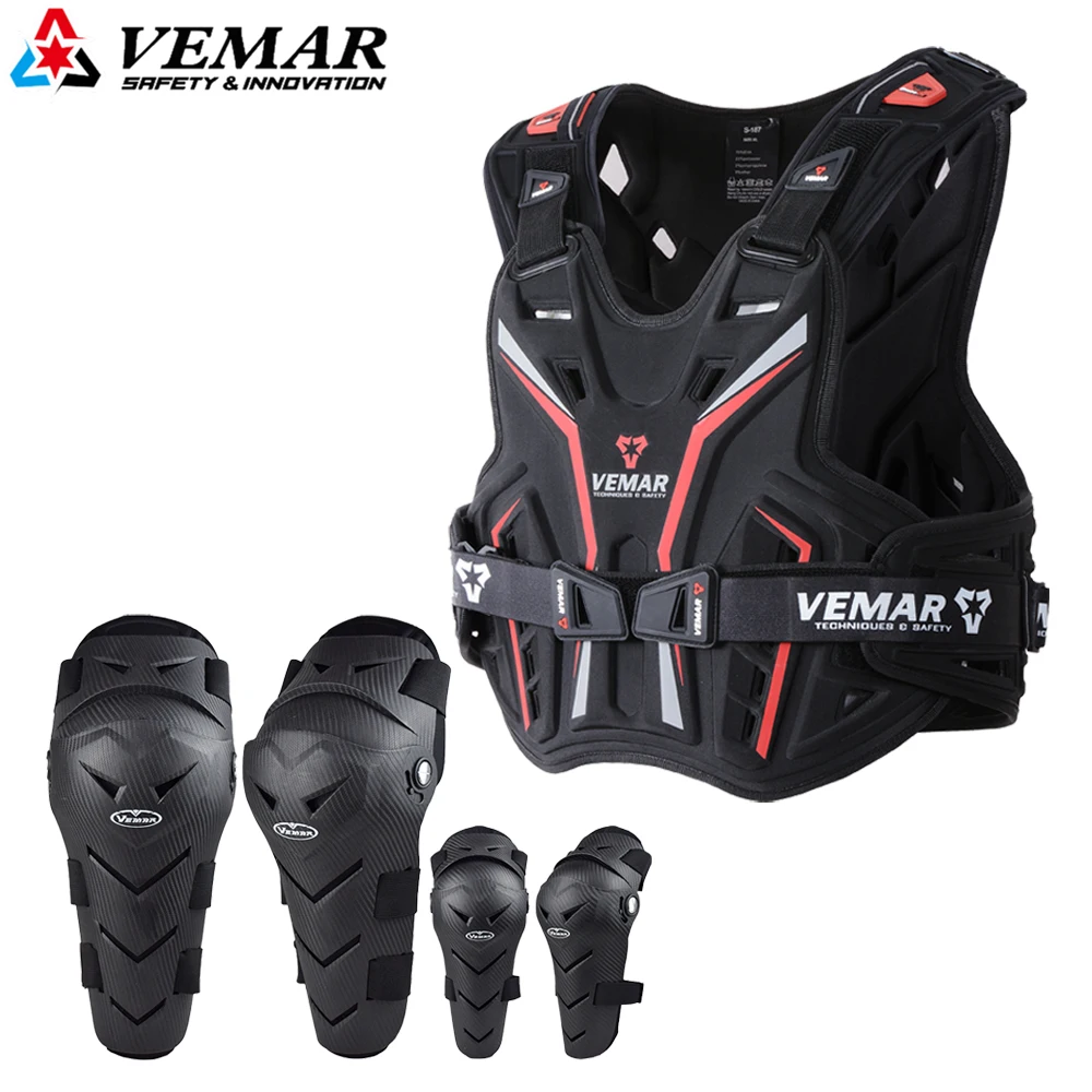 Adult Motocross Body Armored Spine Chest Protector Knee Elbow Pad Guard Set Vest 