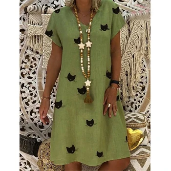 

Women Dresses Casual Boho Loose Mini Dress Ladies Clothes Summer Animal Print V Neck Shirt Dress Holiday Beach Dresses Sundress