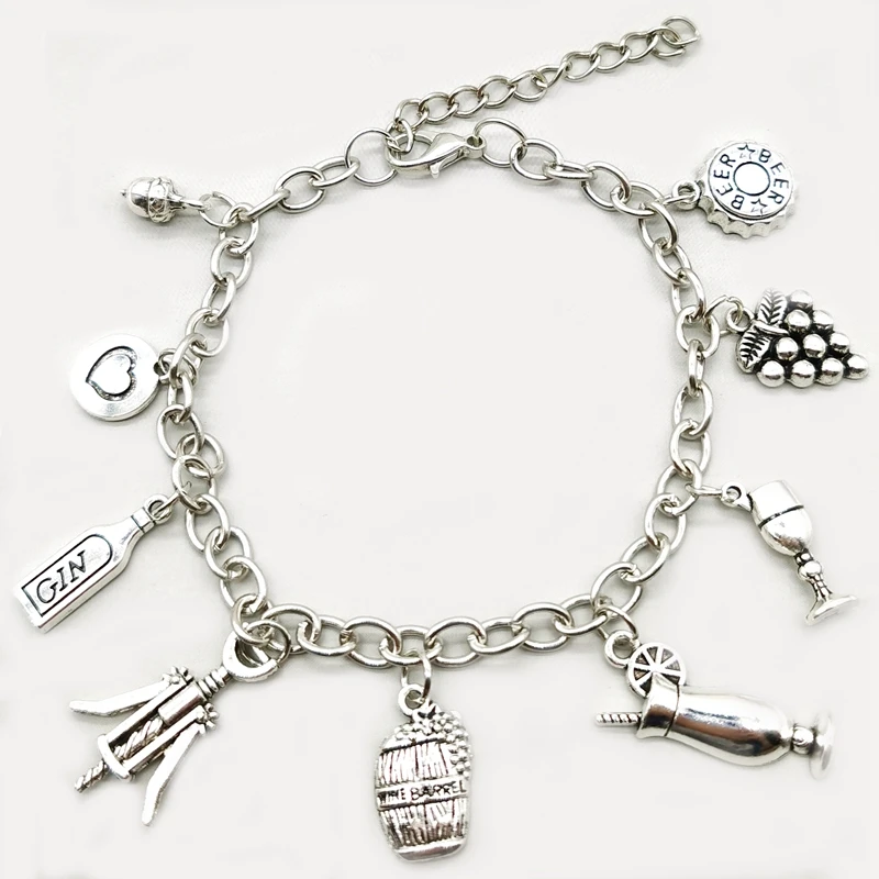 Kit auxiliar de barman de moda, Mini sacacorchos, botella de pulsera de copa de vino de amor de uva, regalo, recuerdo|Pulseras amuleto| -