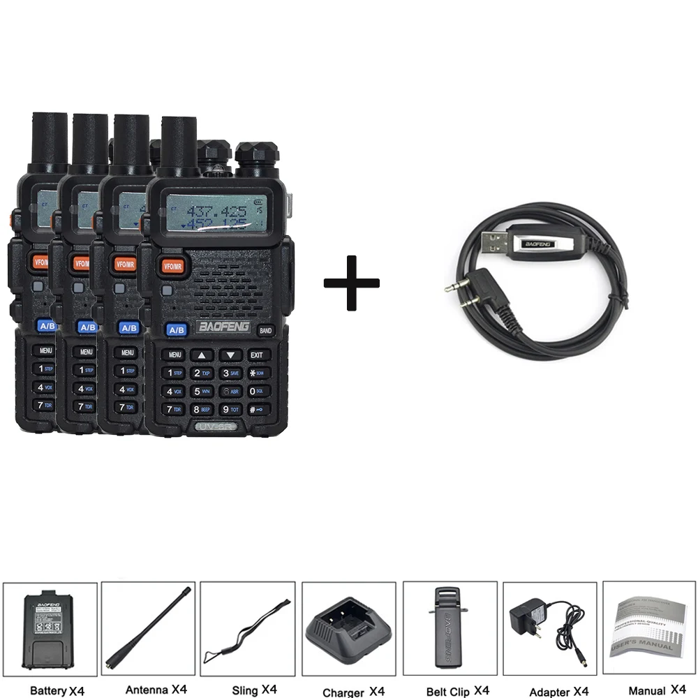 4 шт. 8 Вт Baofeng UV-5R рация VHF UHF136-174Mhz& 400-520 МГц Двухдиапазонная двухсторонняя рация Baofeng uv 5r рация uv5r - Цвет: add 1cab