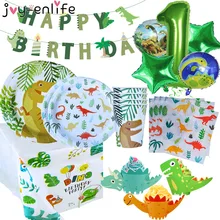 Dekoracje świąteczne dinozaurów 1 urodziny Dinour zestaw stołowy dekoracja na przyjęcie z okazji urodzin dla dzieci chłopiec dżungla Wild Party deco tanie tanio joy-enlife CN (pochodzenie) Zwierzę rysunkowe Zwierząt litera Flower PLANT Paper Foil etc do ujawnienia płci Dzień Ziemi