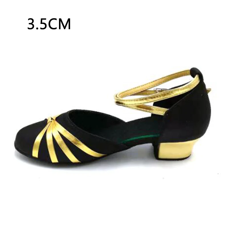 Women's sChildren's Latin Dance Shoes Ladies Girls Tango/Ballroom Dancing Shoes Low Heel 3-4CM Salsa Sandals Kids Home Sneaker - Цвет: Black 1