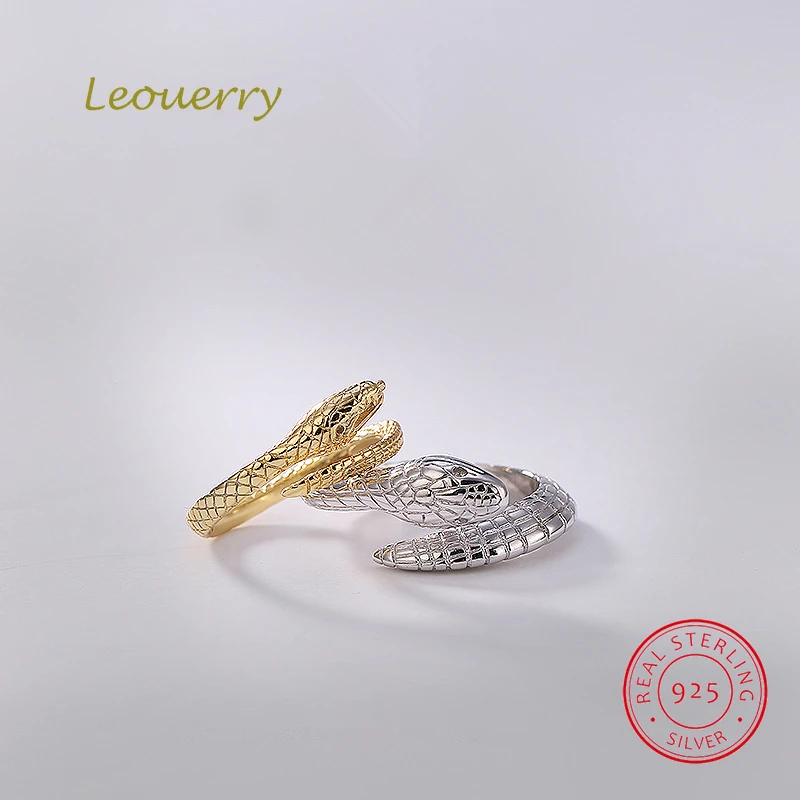 

Leouerry 925 Sterling Silver Vintage Snake Open Ring Gold Silver Fashion Personality Couple Rings Women Man Wild Silver Jewelry