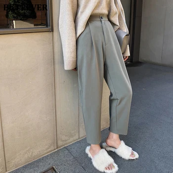

BGTEEVER Plus Size High Waist Button Suit Pants Women Casual Loose Harem Pants 2020 Spring Female Trousers Pantalon Mujer