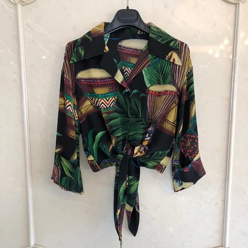 

Women Casual Short Blouses Elegant Long Sleeve Spring Ladies Blouse Fashion Women Print Top