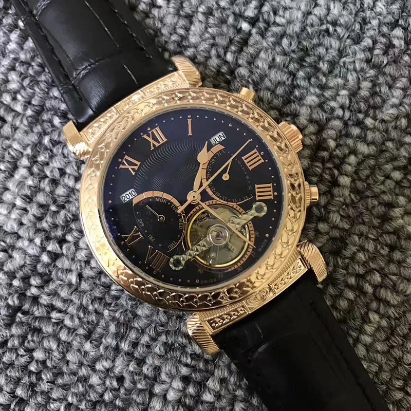 Роскошные Wo для мужчин s Мода AAA кожа для мужчин s PP SKY MOON Tourbillon дизайнер мужчин гравировка чехол наручные часы автоматические часы