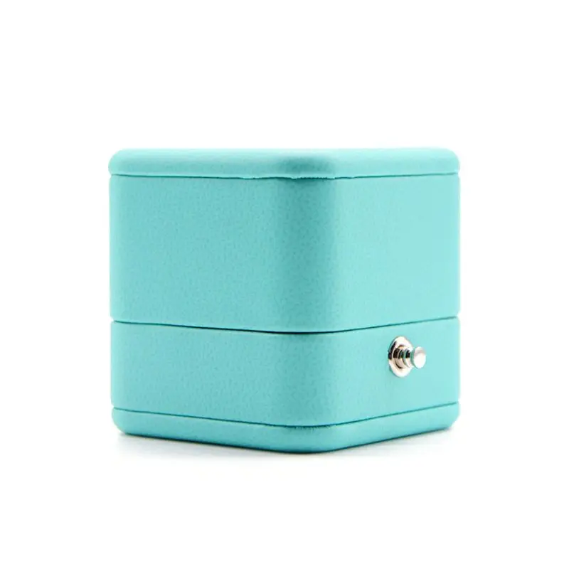 Небесно-голубая коробка для колец, круговой чехол для ювелирных изделий с застежкой-защелкой для предложения, подарок на помолвку