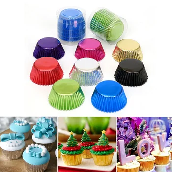 

100pcs 11cm Round Shape Foil Metallic Paper Muffin Cupcake Liners Baking Cup Mould Case Bakeware Maker Baking Molds Tray
