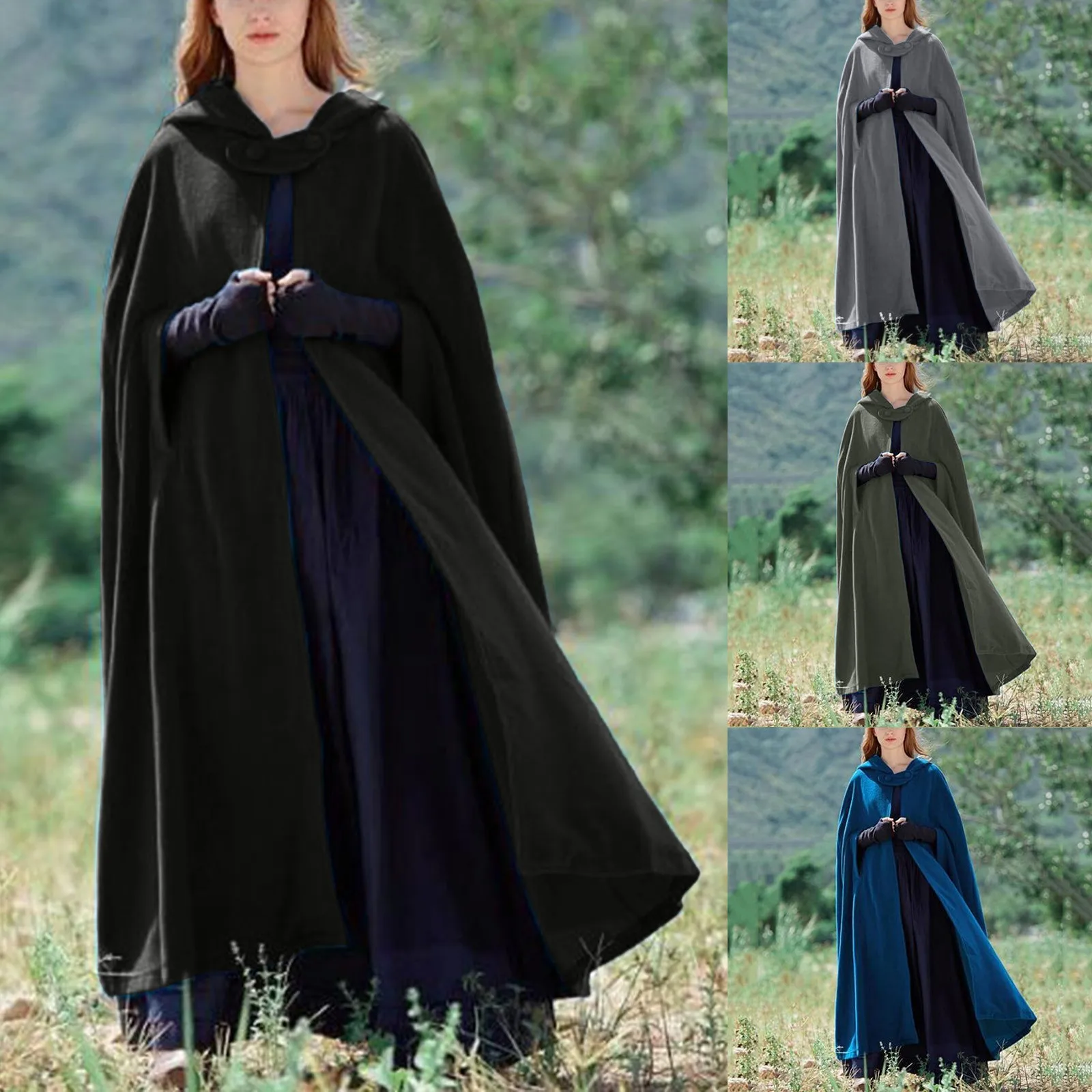 Winter Long Cape Women Warm Robe Wool Hooded Cloak Jacket Autumn Winter Clothing Solid Loose Windproof Poncho Coat Costume