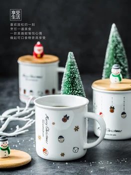 

OUSSIRRO Christmas Novelty Creative Ceramic Coffee/Milk Mugs With Lid Spoon Give The Lover A Birthday Gift