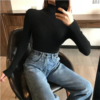 

2020 Autumn Winter Thick Sweater Women Knitted Ribbed Pullover Sweater Long Sleeve Turtleneck Slim Jumper Soft Warm Pull Femme