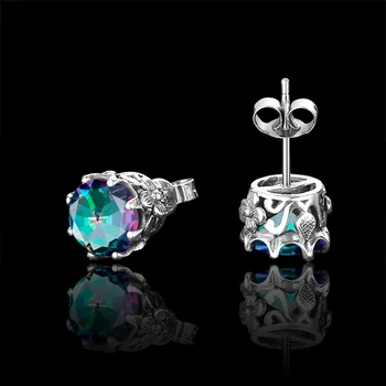

Stud Earrings For Women Original Mysterious Rainbow Topaz Silver 925 Earring Retro Gothic Jewelry Wholesale Halloween Party Gift