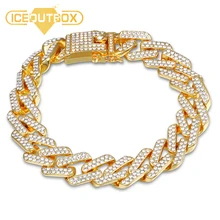 13 мм панк украшения-Браслеты циркон Снаряженная кубинская ссылка браслет для мужчин Мода хип хоп Золото Серебро льдом покрытый стразами