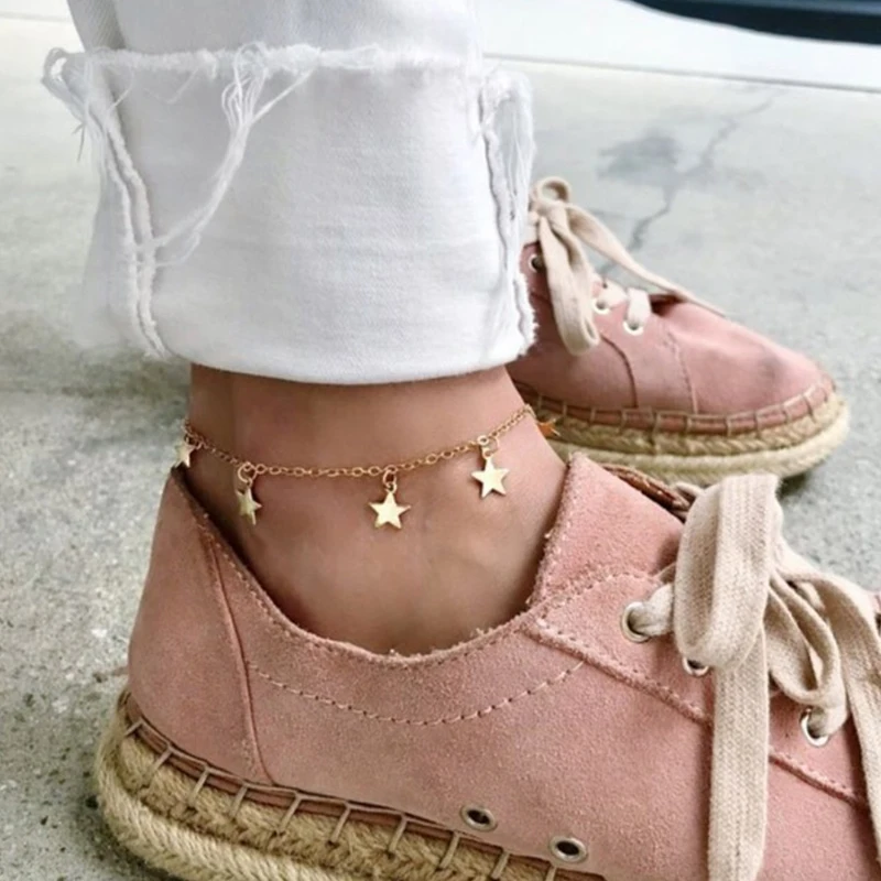 Delicate gold filled chain anklet with stars charms, gold star charms anklet bracelet, woman foot bracelet Delicate gold filled chain anklet with stars charms, gold star charms anklet bracelet, woman foot bracelet
