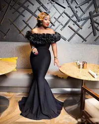 Африканские черные женские длинные вечерние платья 2019 Русалка Bateau шеи с Rufflees декольте модные торжественные платья для выпускного