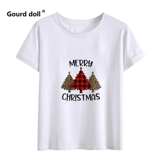 Christmas Couple Top T-shirt Merry Christmas Casual Cotton Short Sleeve Tees Brand Loose Women And Men Santa Outfits Clothes Tree1 White