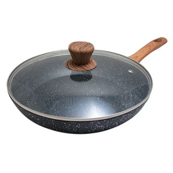 

New 9.5inch Nonstick Frying Pan Dishwasher Safe Skillet For Cooking Professional Nonstick Fry Pan with Lid and Wooden Handle