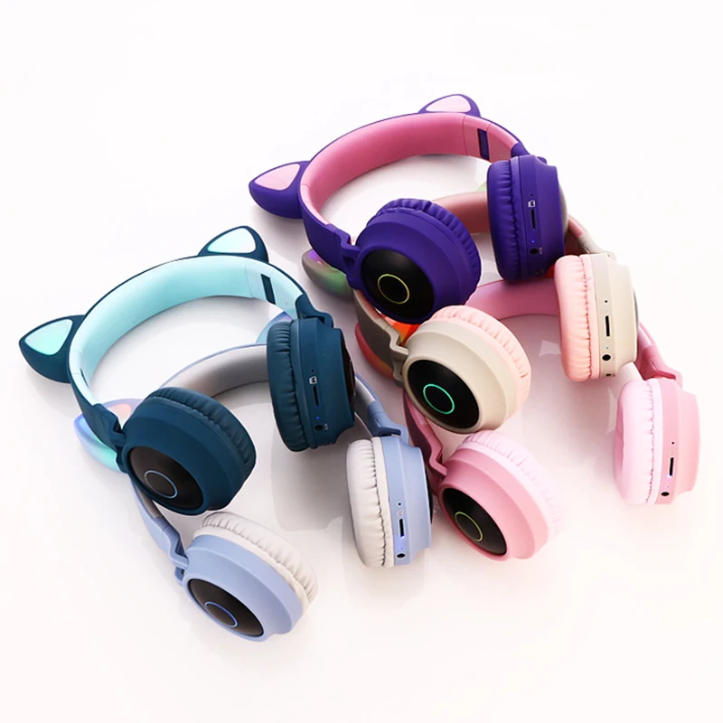 Kids Bluetooth 5 0 Headphones LED light Cat Ears Headset Wireless Earphone HIFI Stereo Bass headphone for Phones with microphone