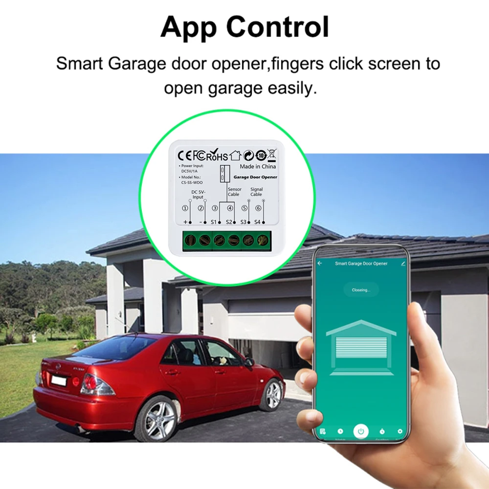 CUSAM WiFi Smart Garage Door Opener Tuya App Remote Control Module Switch Works with Alexa Google Assistant Siri Shortcut