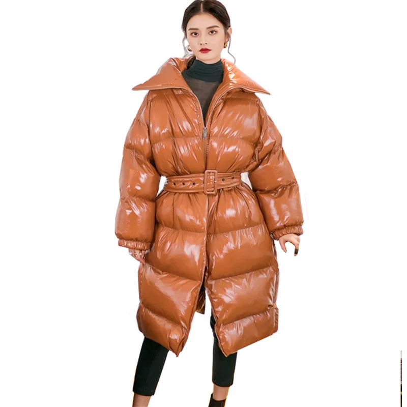 

Fashion Brand Glossy Winter Down Jacket 2019 New Women Slim Long Parka Coat Warm Thicken Down Padded Female Winter Overcoat