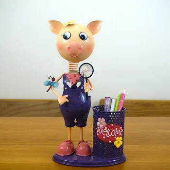 

Cute Cartoon Creative European Metal Painted Doll Pen Holder Study Room Living Room Office Children Storage Bucket Stationery