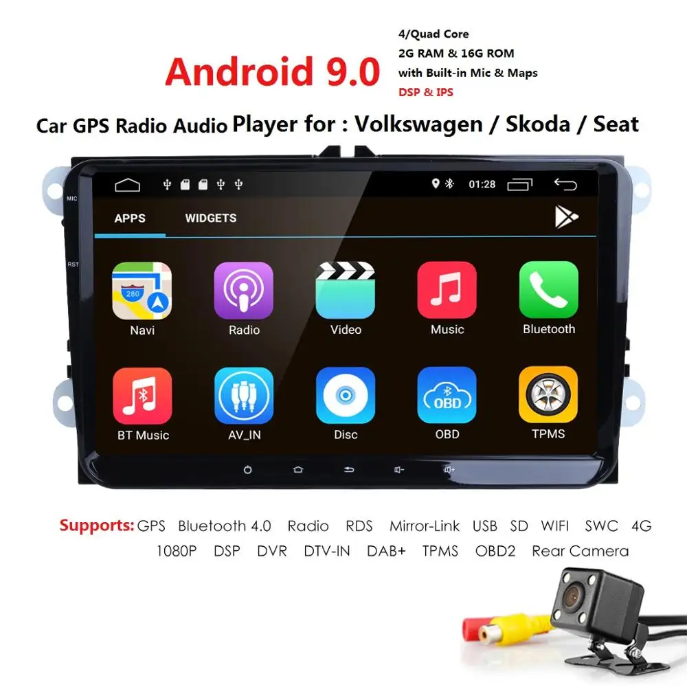 Sale Hizpo 1024*600 2 din Android 9.0 Car No DVD Radio GPS For V W Passat Estate/Sedan/Wagon/Allfrack/CC POLO 1080P SWC TPMS 4G 1
