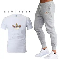 2019 брендовая Спортивная Мужская футболка, комплект из 2 комплектов мужских спортивных штанов, Модная хлопковая футболка с короткими