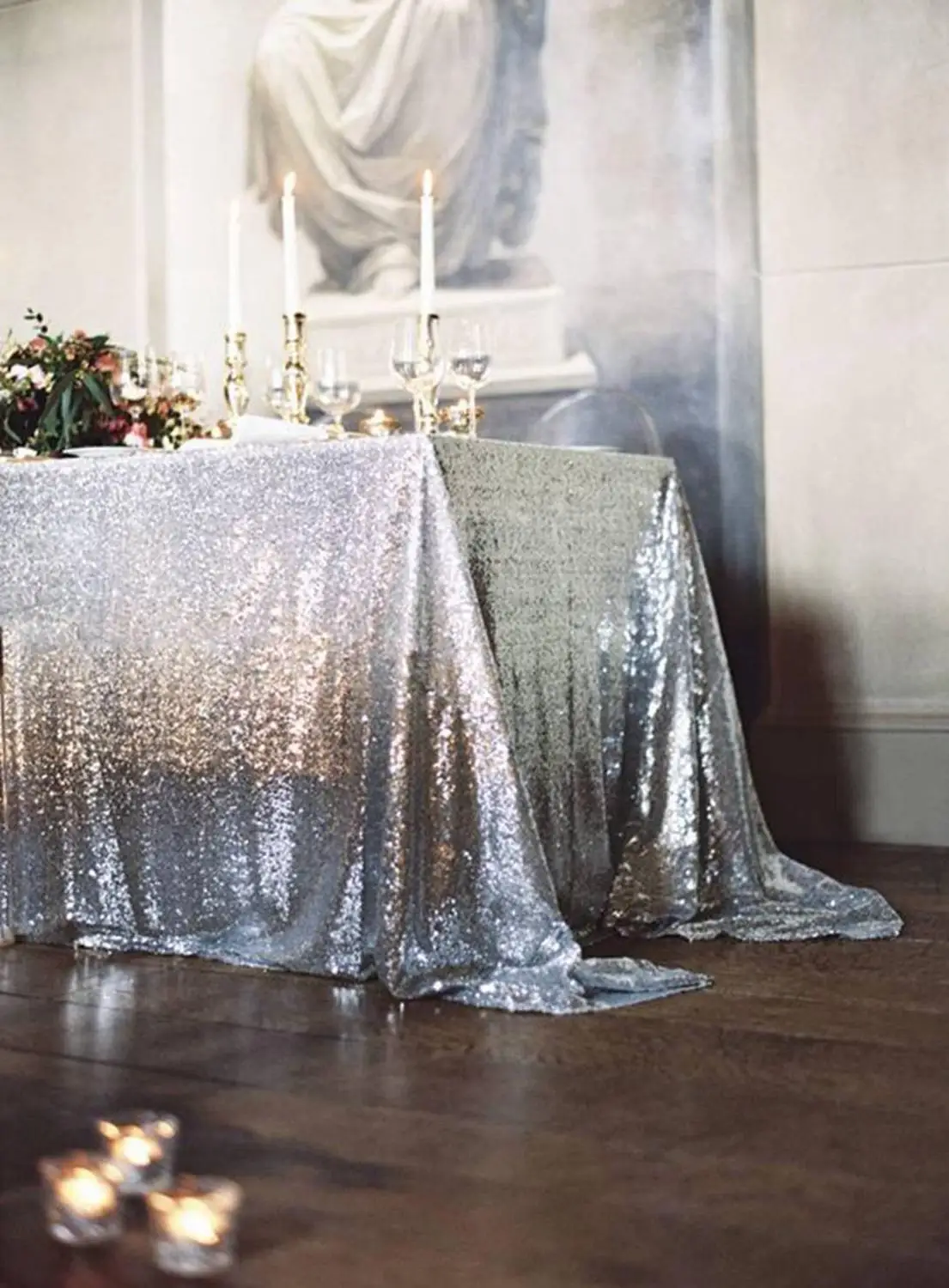  Mermaid Sequin Tablecloth 50x72-Inch Silver Rectangular Tablecloths Sequin Fabric Table Cloth for W