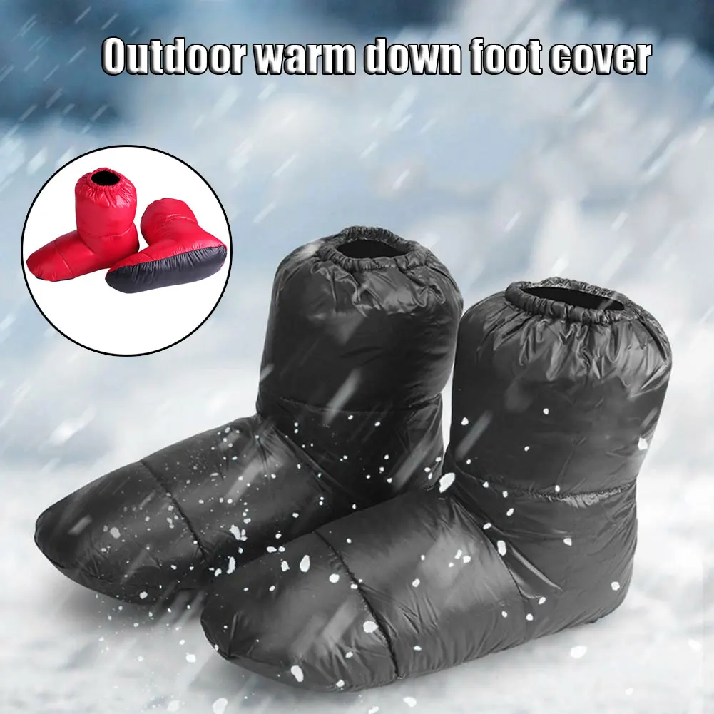 

1 Pair Duck Down Booties Socks Waterproof Sleeping Bag Slippers Ultralight Soft for Home Travel FH99